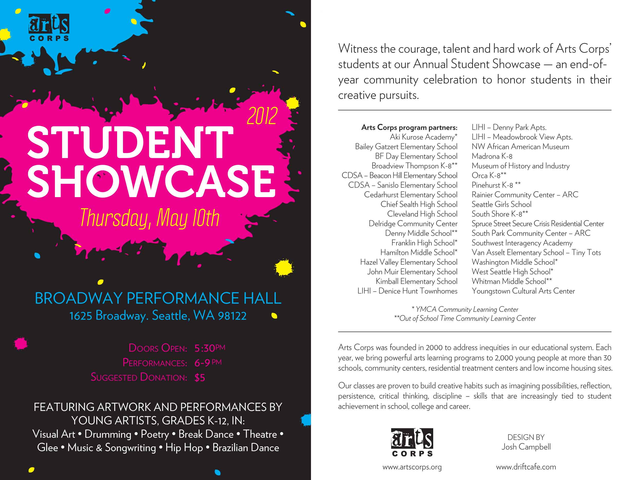 2012 student showcase may 10th arts corps dance showcase flyers